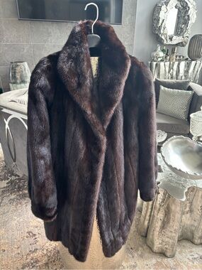 Vintage 1990s size 10/12 genuine mink car coat length real fur brown/black sexy